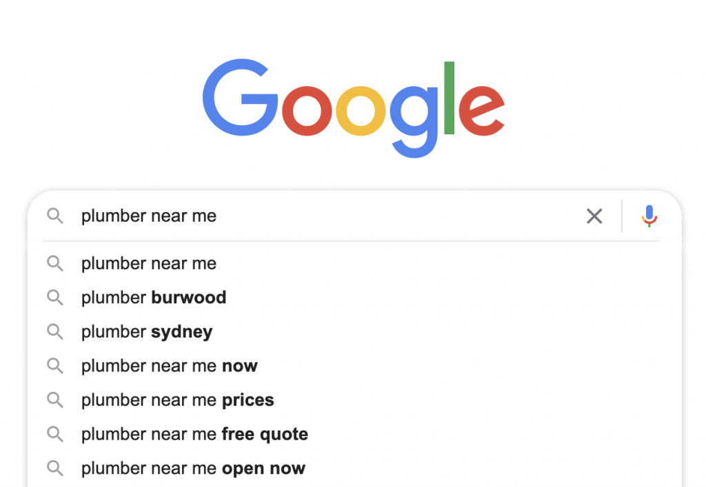 Google search query of 'plumber near me'.
